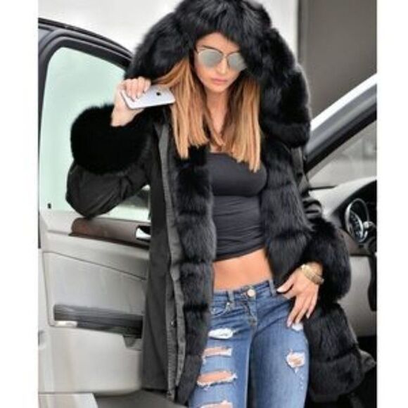 New Hooded Faux Fur Down Lined Parka Warm Coat - Picture 1 of 7